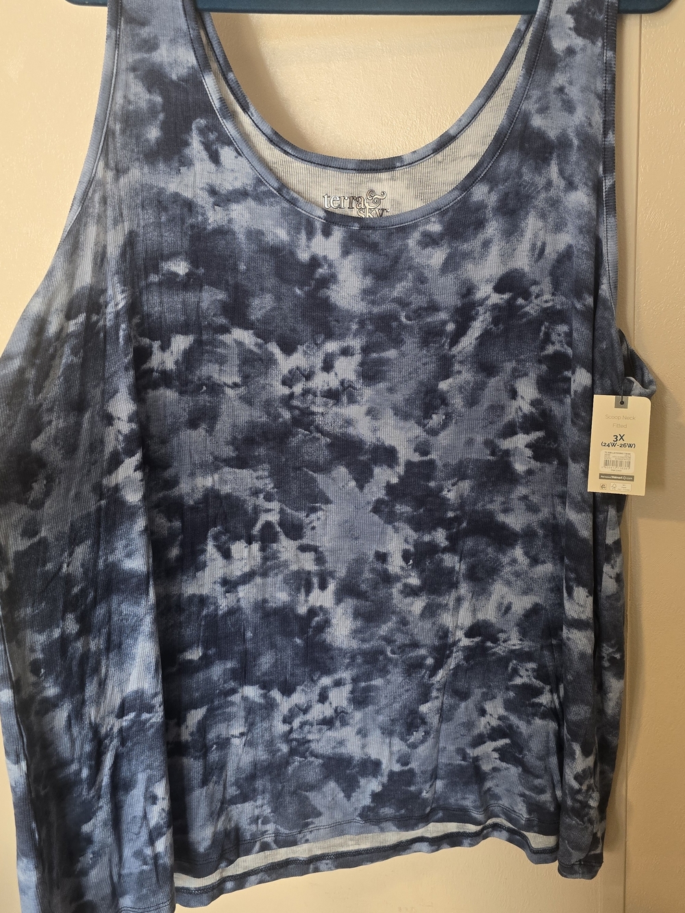 Tank Tie-Dye Scoop Neck Blue & Gray 3X